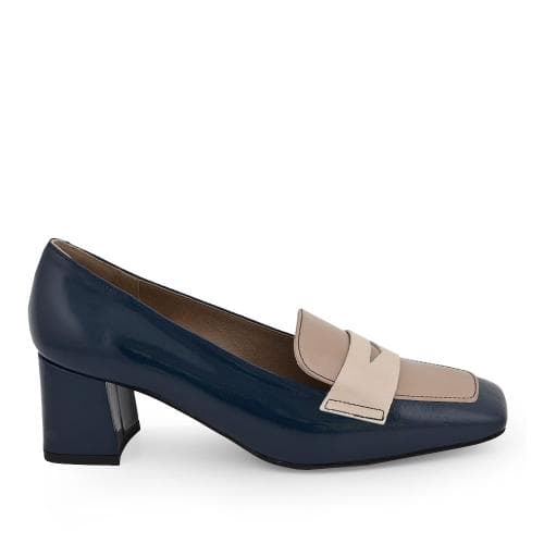 zapato clásico señora beige y azul marino tacón ancho calzado exlusivo para mujer valladolid