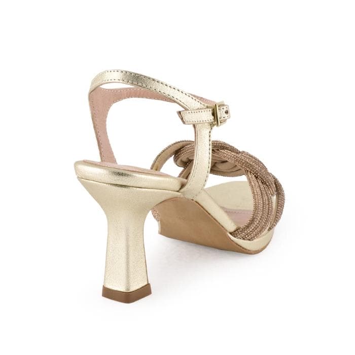Calzado para eventos de mujer, nueva colección sandalia dorada con tacón, zapatería online paparazzo
